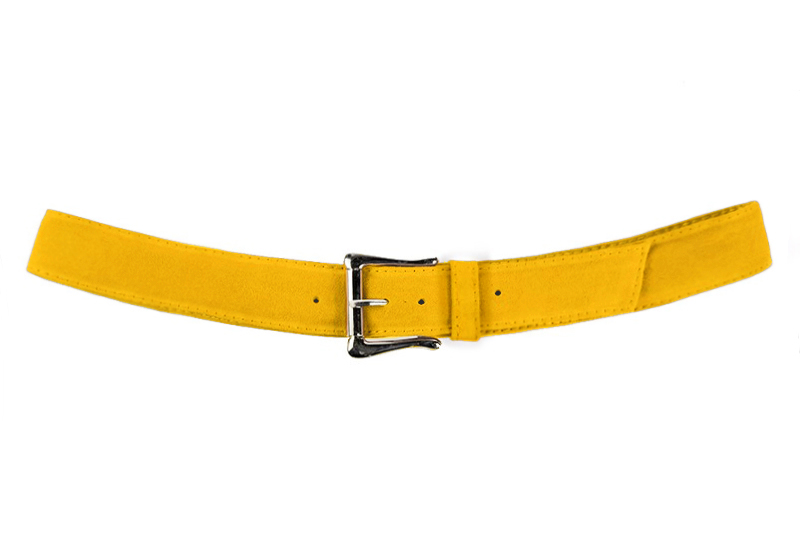 Yellow women's dress belt, matching pumps and bags. Made to measure. Profile view - Florence KOOIJMAN